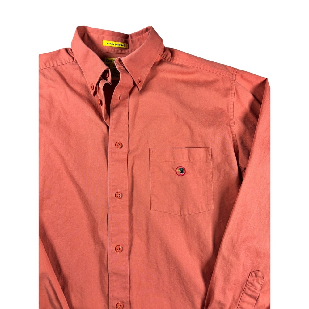 Vintage Duck Head Mens Long Sleeve Button Down Shirt Coral Orange Cotton Large